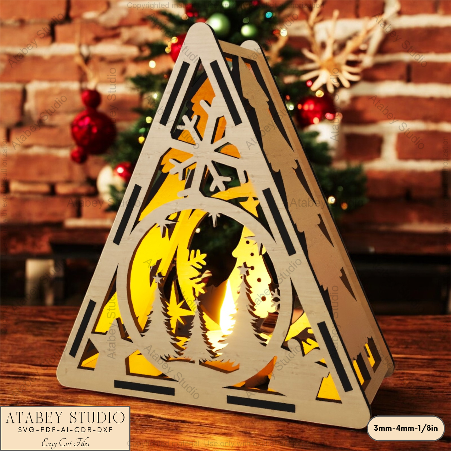 Christmas Wonderland Triangle Candle Holder – Laser Cut Design for Festive Decor 916