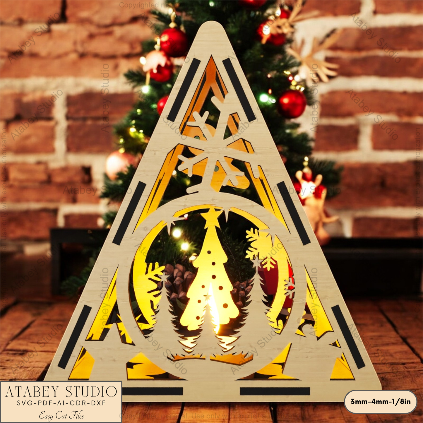 Christmas Wonderland Triangle Candle Holder – Laser Cut Design for Festive Decor 916