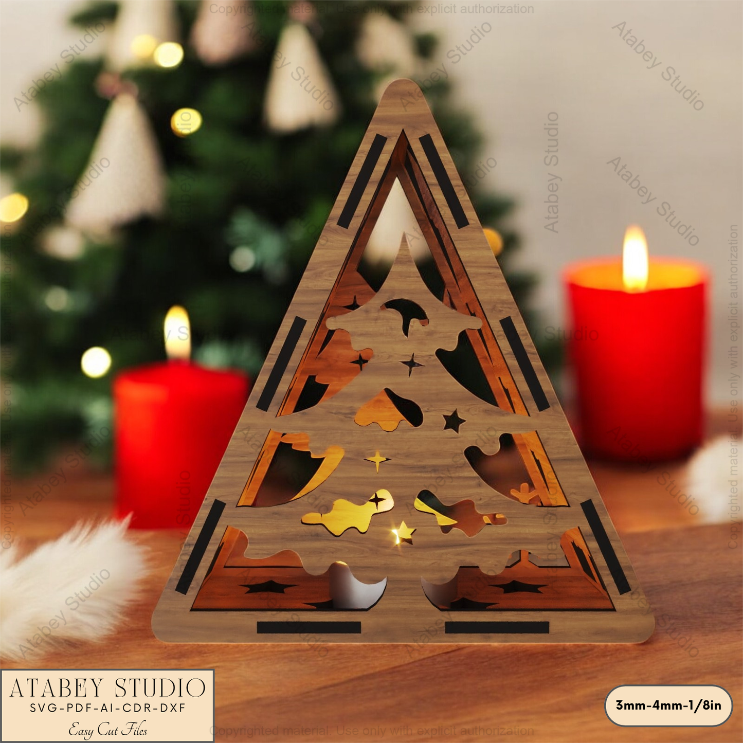 Christmas Triangle Lantern Template: Reindeer, Tree & Winter Scene Laser Cut Files 912