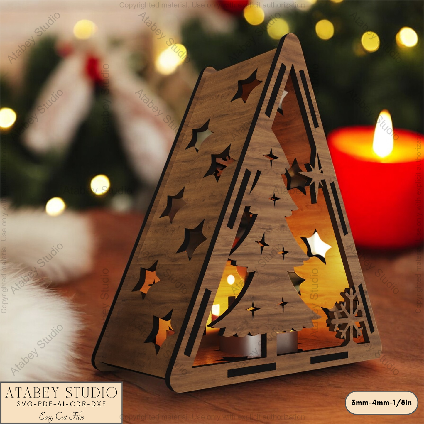 Christmas Triangle Lantern Template: Reindeer, Tree & Winter Scene Laser Cut Files 912