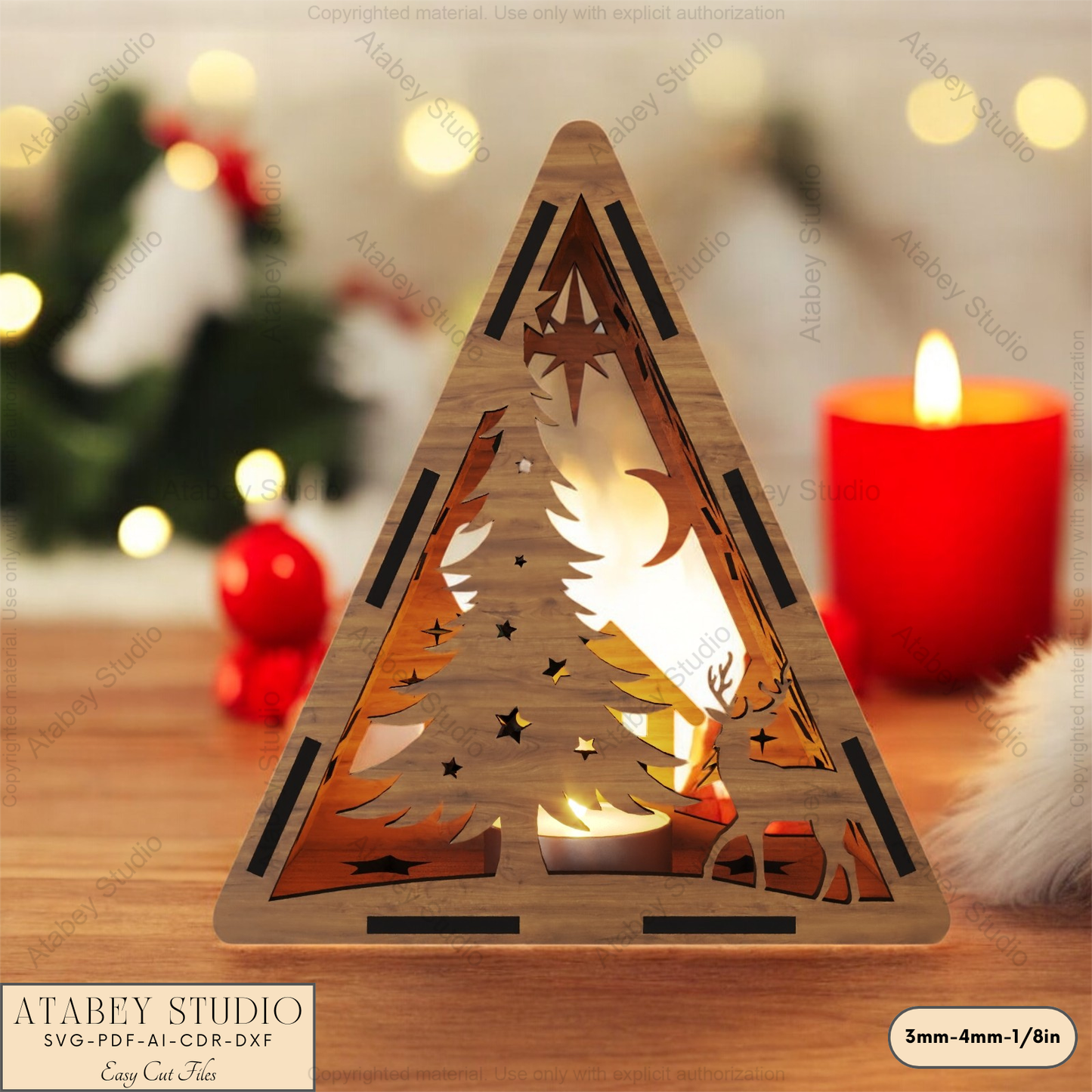 Christmas Triangle Lantern Template: Reindeer, Tree & Winter Scene Laser Cut Files 912