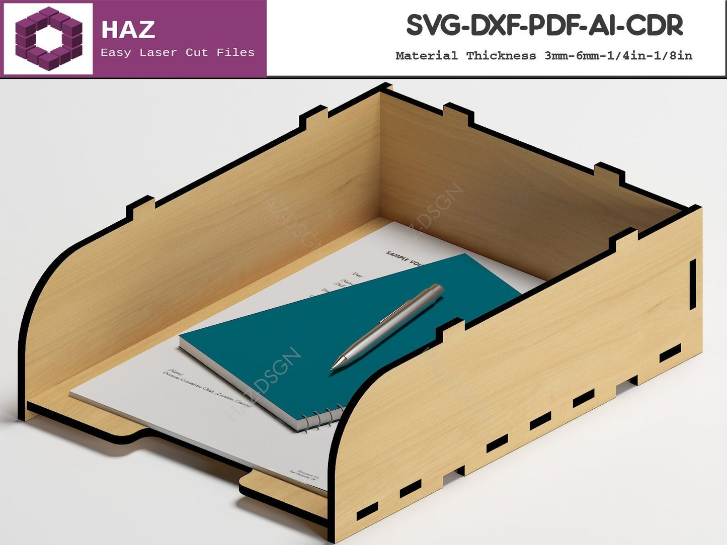 001 Wooden Stackable A4 Paper Holder / Document Organizer / Office Desk Tray Organiser Laser Cut Files 001