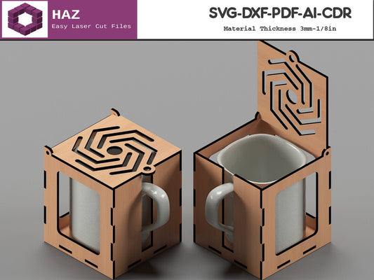 003 Wooden Coffee Mug Gift Box / Mug Holder Laser cut Box / SVG DXF CDR Ai files 003