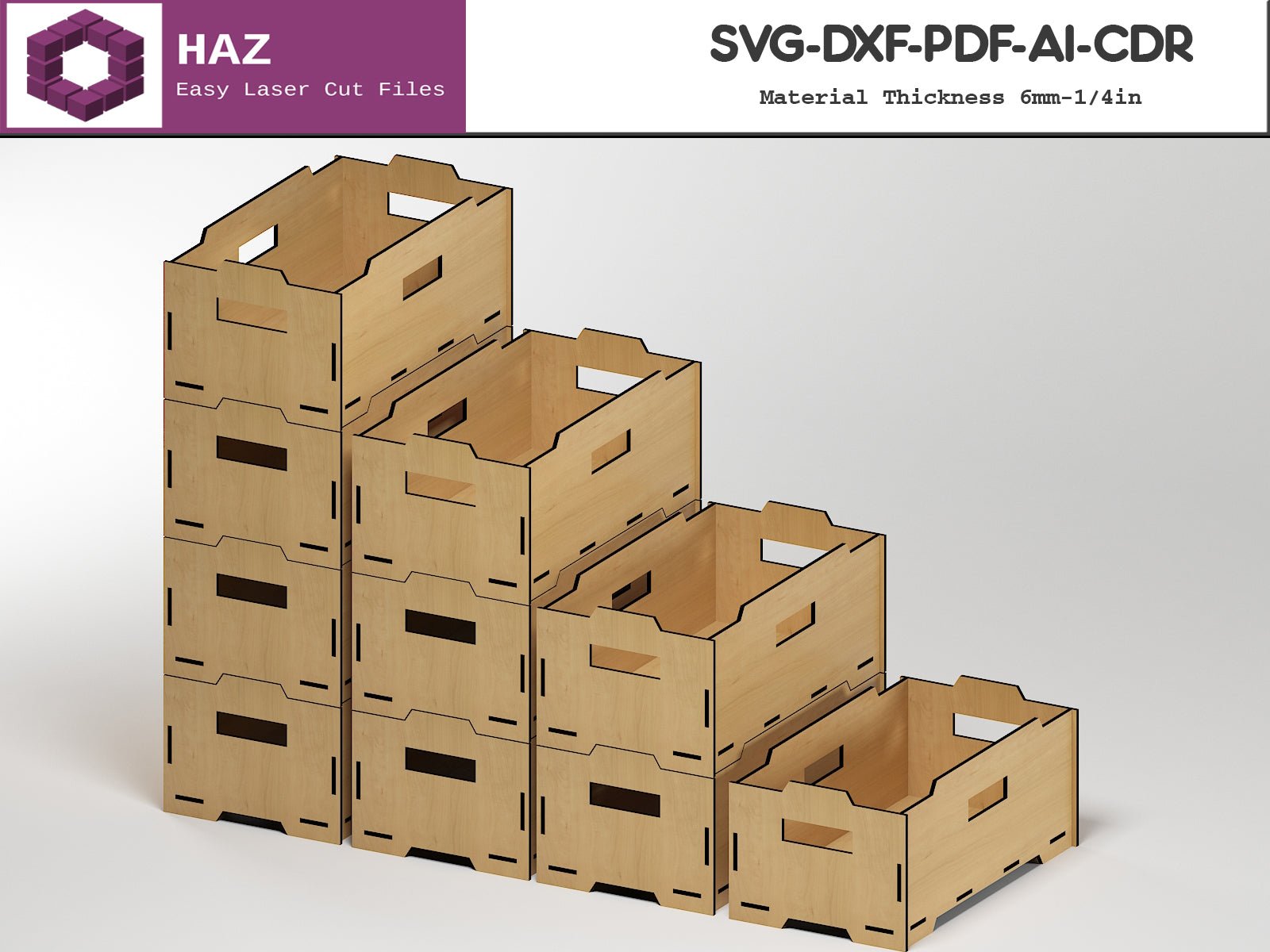 006 Stacking Box Set / Laser Cut Storage Boxes / SVG DXF CDR Ai files 006