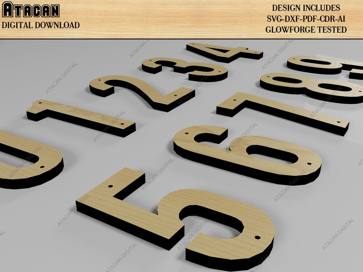 006 Wooden Letters and Numbers Bundle / Alphabet House Wood Letter Design / Modern Door Numbers SVG DXF CDR Ai 494