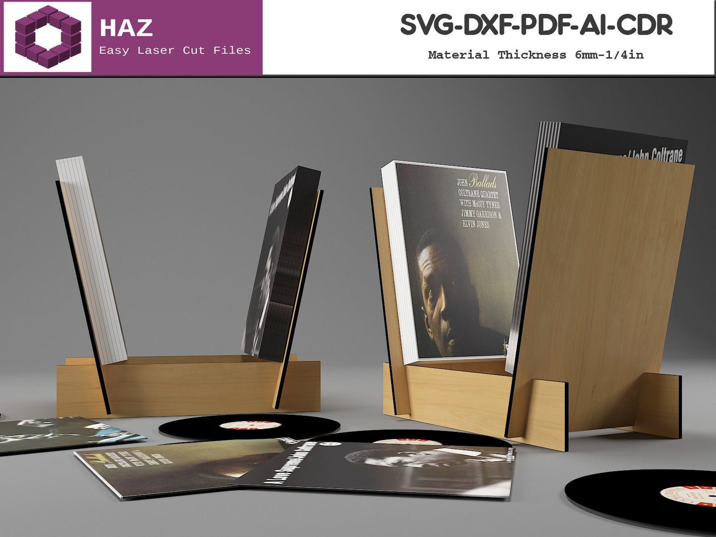 008 Vinyl Record Display Holder / Records Shelves Wood cut Files / Dxf Svg Ai Cdr 008