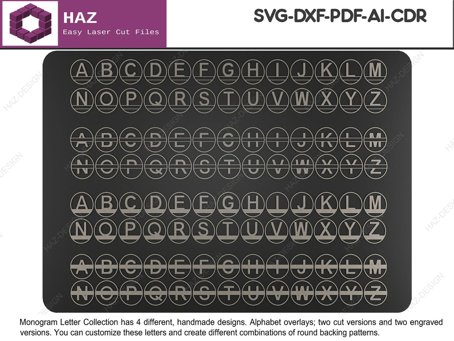01 Alphabet Monogram Pattern Bundle / 36 Backer Pattern Designs Included / Customizable Letter Designs SVG Ai DXF CDR 080