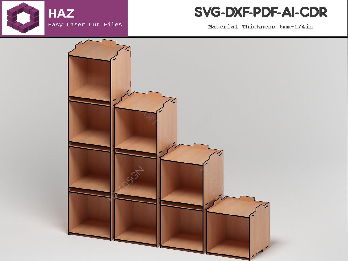 011 Wood Stackable Box / Stacking Boxes / Laser cut Storage Box / SVG DXF CDR Ai files 011