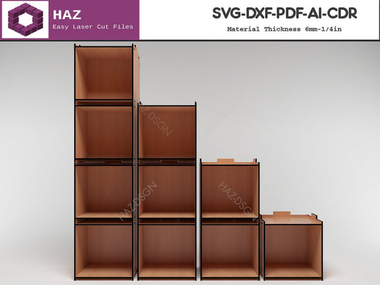 011 Wood Stackable Box / Stacking Boxes / Laser cut Storage Box / SVG DXF CDR Ai files 011