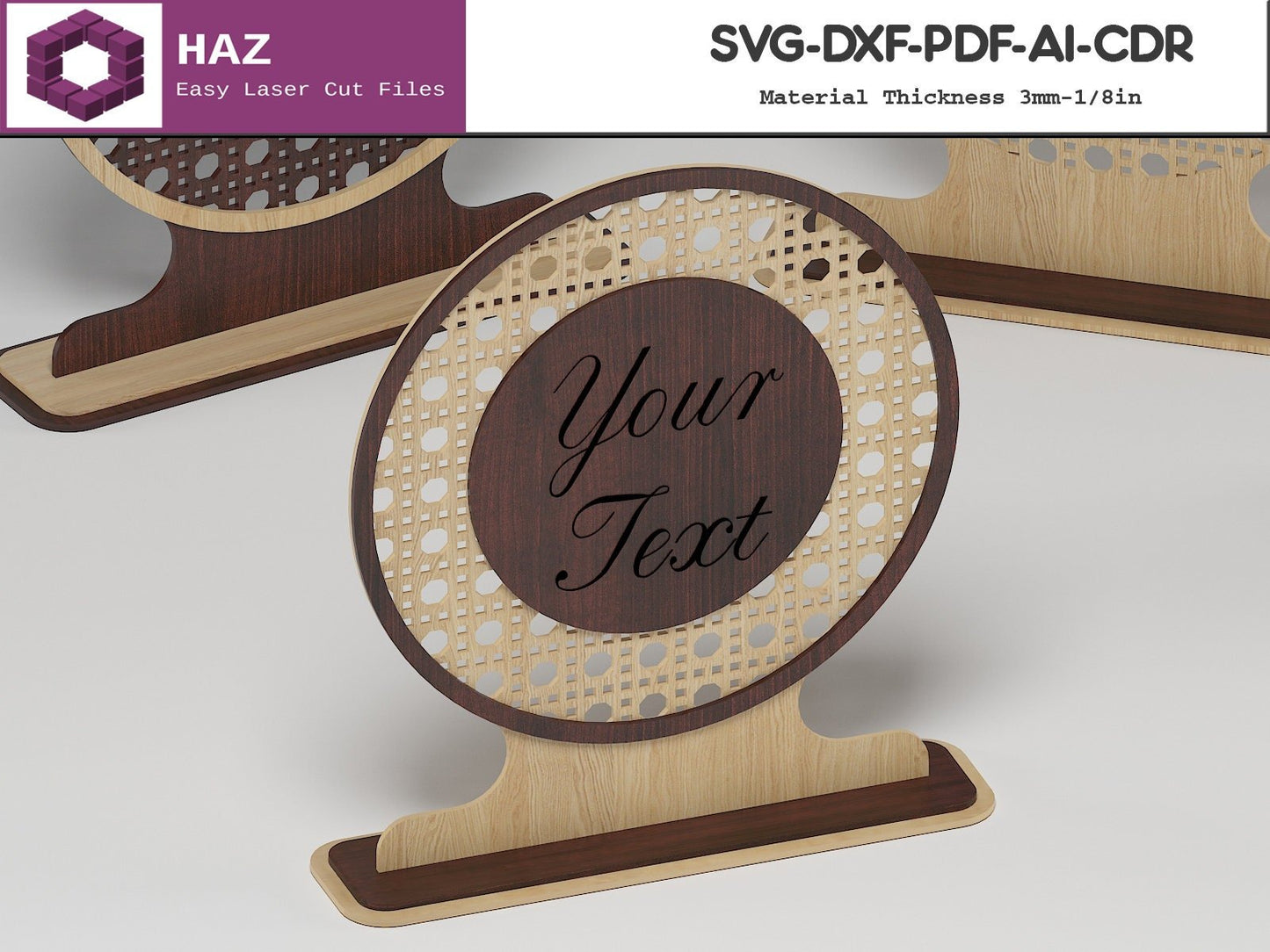 013 Wood Rattan Cane Pattern Sign / Circle on Base Decoration / Boho Design SVG DXF CDR Ai files 013
