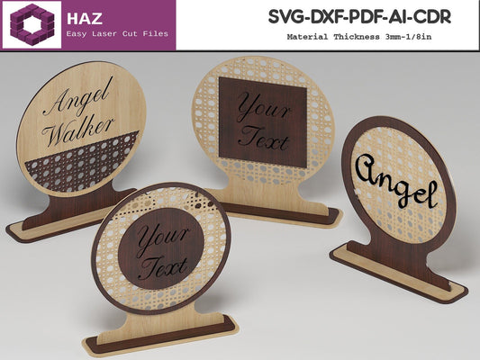 013 Wood Rattan Cane Pattern Sign / Circle on Base Decoration / Boho Design SVG DXF CDR Ai files 013