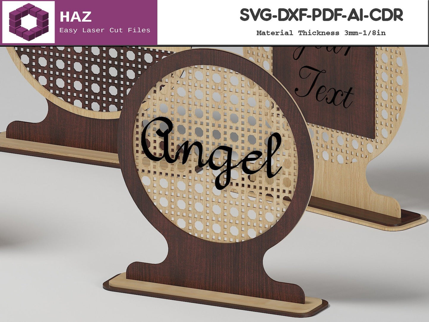 013 Wood Rattan Cane Pattern Sign / Circle on Base Decoration / Boho Design SVG DXF CDR Ai files 013