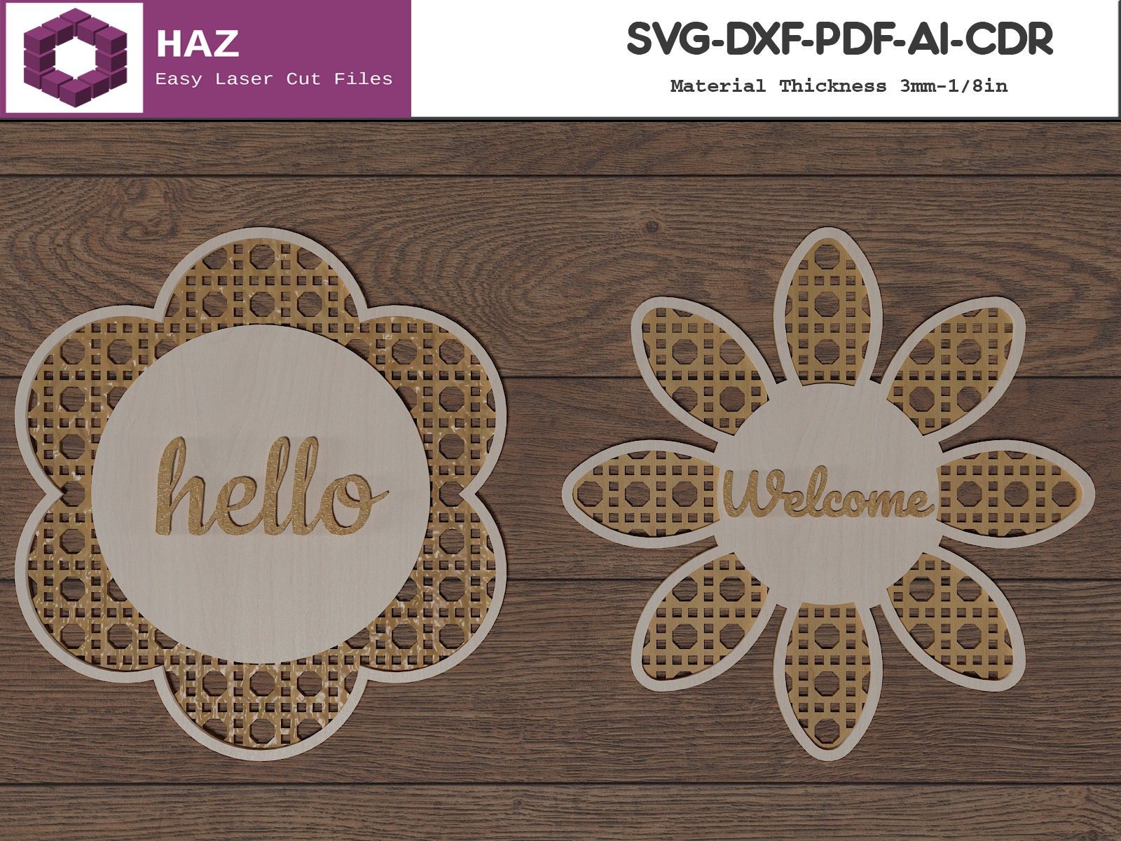 018 Rattan Daisy Laser cut Files / Boho Rattan Flower / Rattan Cane Daisy Decor / SVG DXF CDR Ai files 018