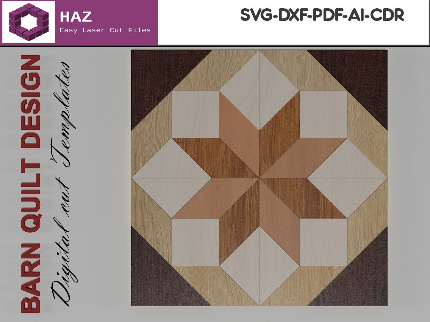 019 Barn Quilt Pattern / Laser Cut Design for Wooden Wall Quilt / Farmhouse Vector SVG DXF CDR Ai files 019