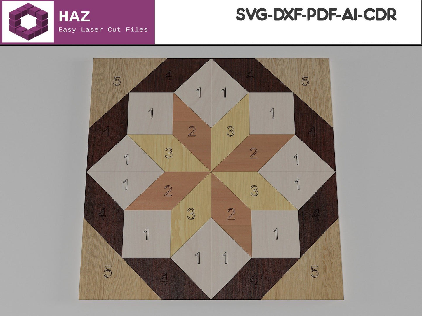 019 Barn Quilt Pattern / Laser Cut Design for Wooden Wall Quilt / Farmhouse Vector SVG DXF CDR Ai files 019