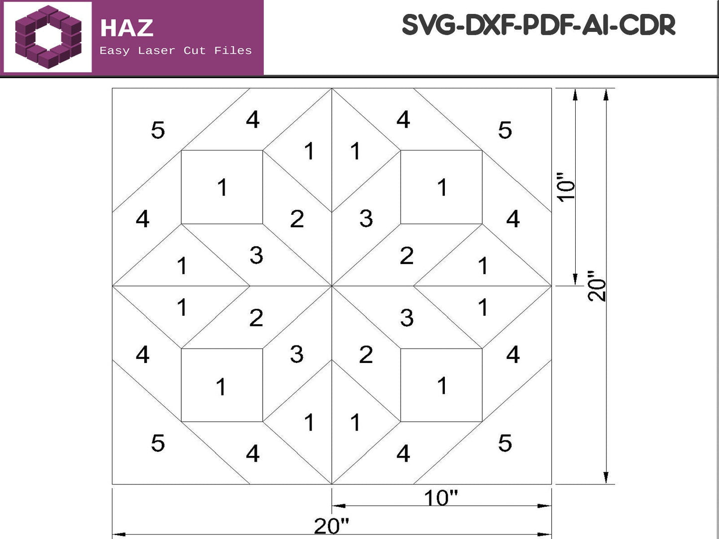 019 Barn Quilt Pattern / Laser Cut Design for Wooden Wall Quilt / Farmhouse Vector SVG DXF CDR Ai files 019