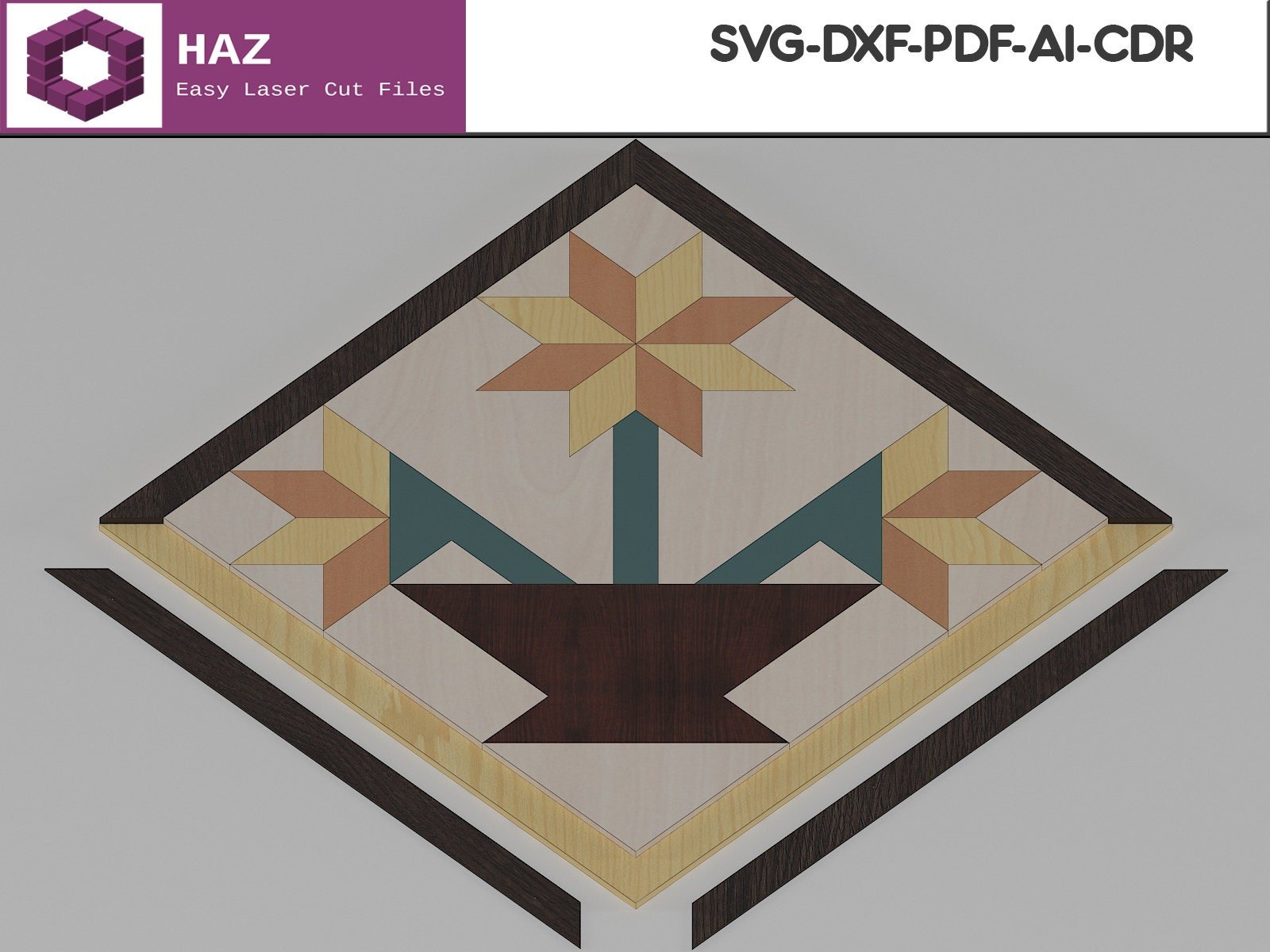 020 Barn Quilt Design / Glowforge Quilt Laser Files / Lightburn Farmhouse Vector SVG DXF CDR Ai files 020