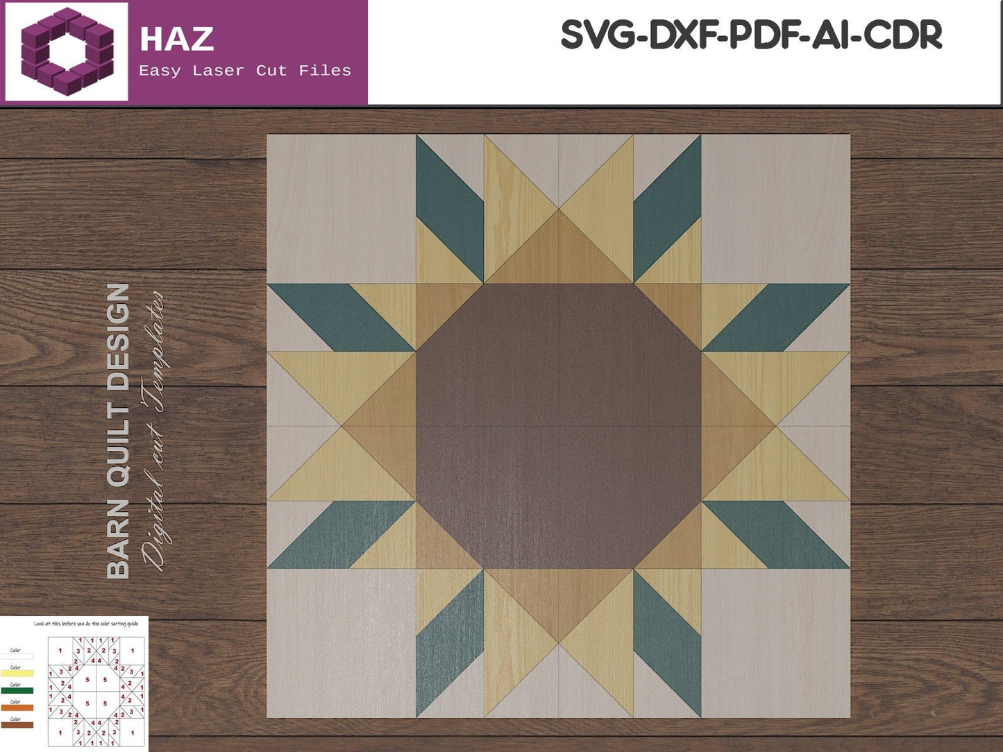 022 Sun Flower Barn Quilt / Quilts Mosaic Svg / Sunflower Blocks Decor SVG DXF CDR Ai files 022