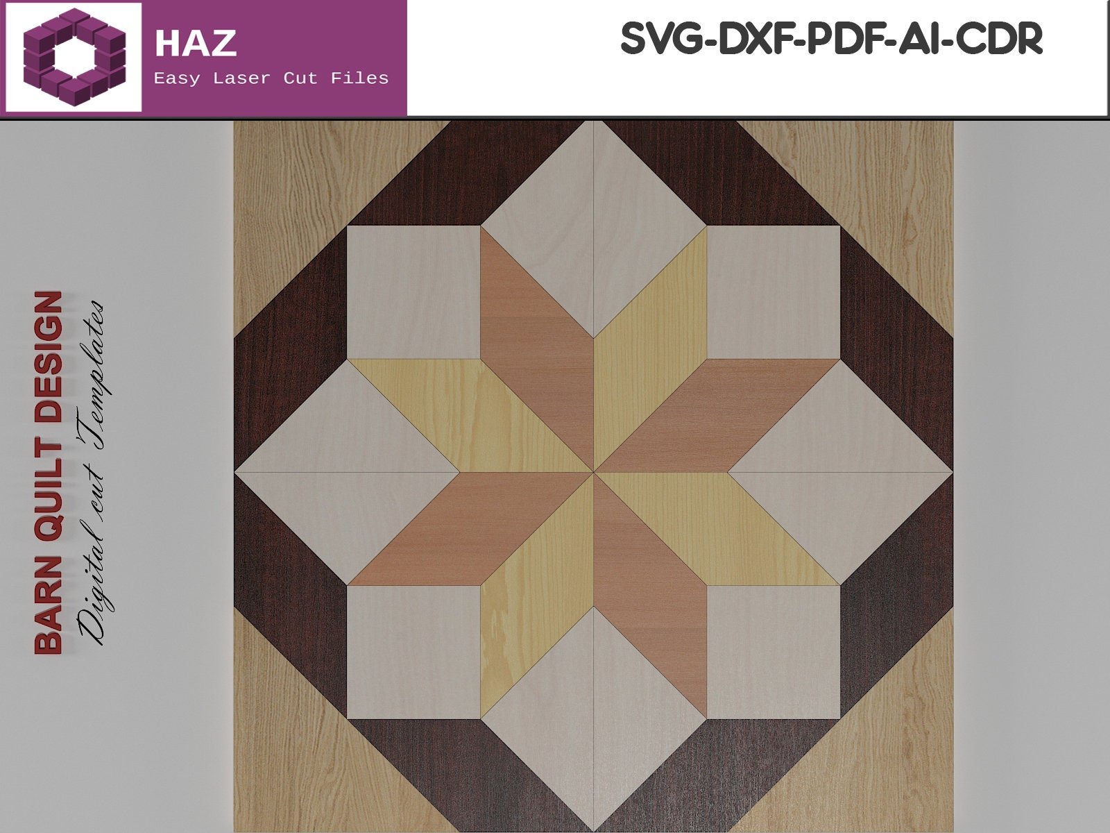 024 Wood Barn Quilt design / Quilt Blocks Pattern / Instant Download SVG DXF CDR Ai files 024