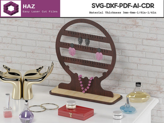 032 Round Jewelry Stand / Earring Hanging Display / Necklace Organiser SVG DXF CDR Ai 032