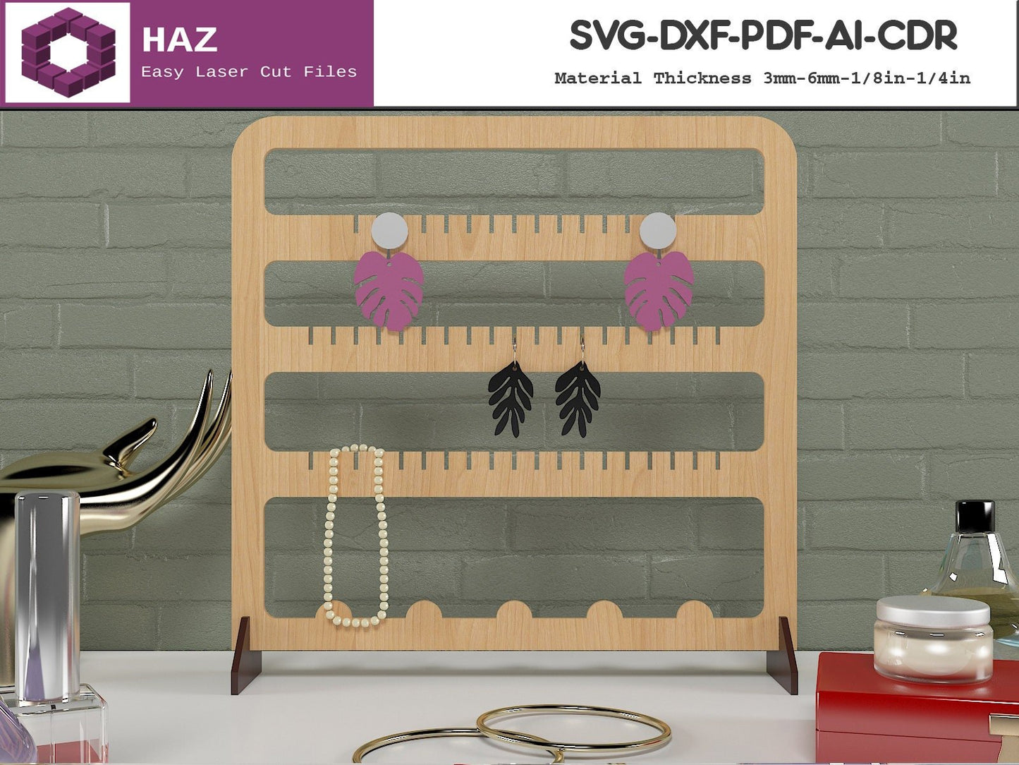 033 Standing Jewelry Stand / Necklace Hanging Display / Earring Organiser SVG DXF CDR Ai 033