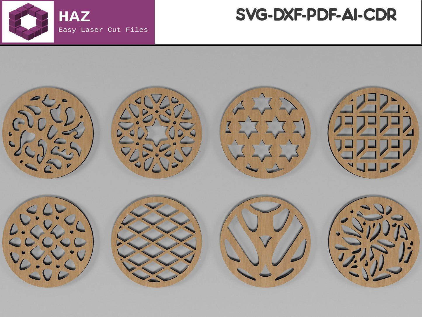 037 Wooden Geometric Pattern Coaster Set / Drink Coasters / Cuttable Designs SVG DXF CDR Ai 037