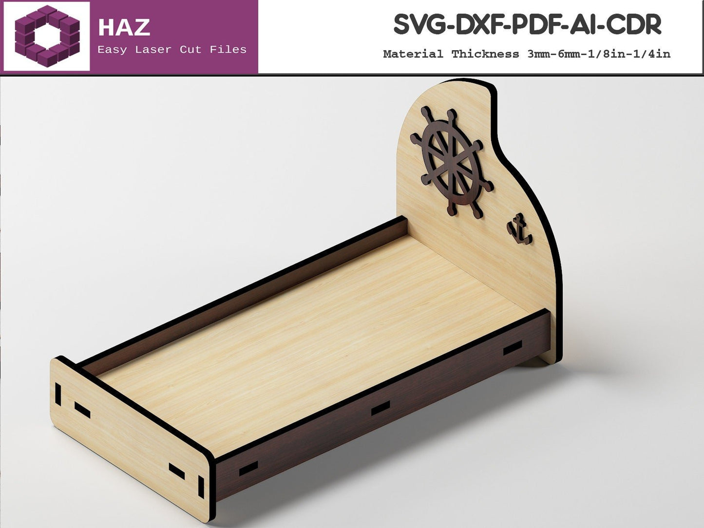 042 Miniature Bed Cut Files / Dollhouse Miniature Furniture / 3D Puzzle Vector SVG DXF CDR Ai 042