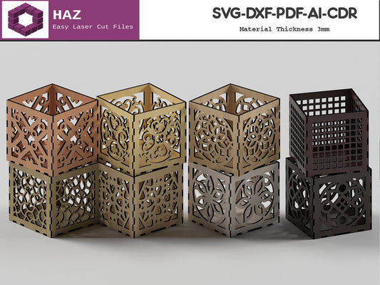 045 Decorative Laser Cutting Wooden Box / Geometric Ornamental Gift Box / Candle holder template SVG DXF CDR Ai 045