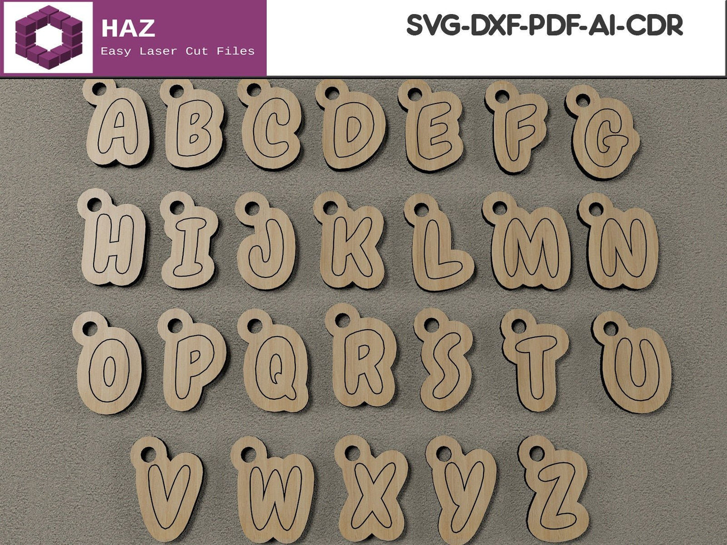 046 Alphabet Key chain / Letter Necklace Initials / Wood Letters Cutting Files SVG DXF CDR Ai 046