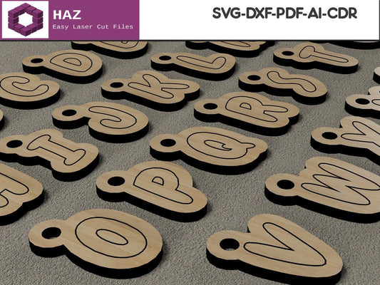 046 Alphabet Key chain / Letter Necklace Initials / Wood Letters Cutting Files SVG DXF CDR Ai 046