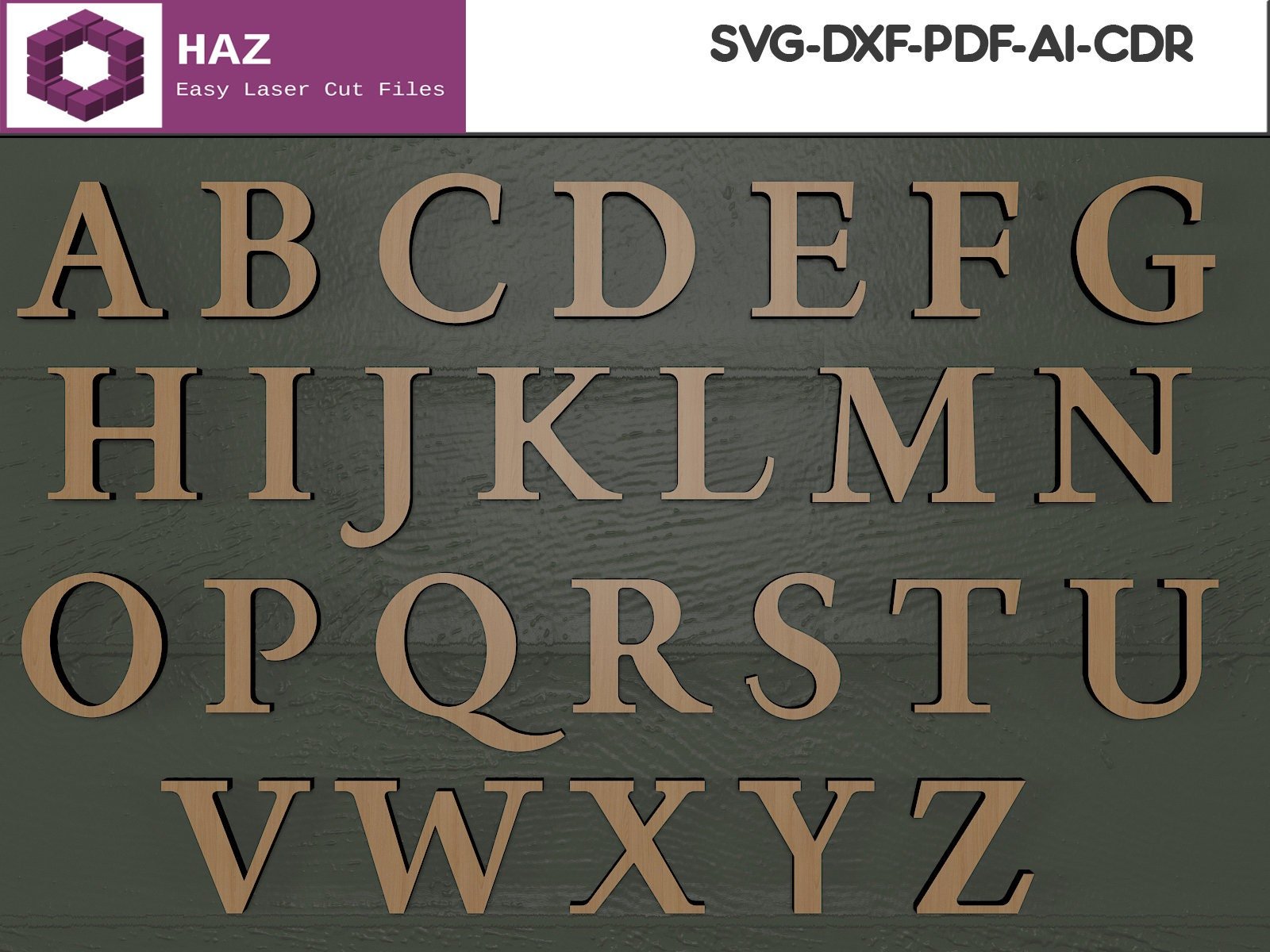 047 Initial Letter Cut Files / Wooden Uppercase Fonts / Alphabet Cutting Plans SVG DXF CDR Ai 047