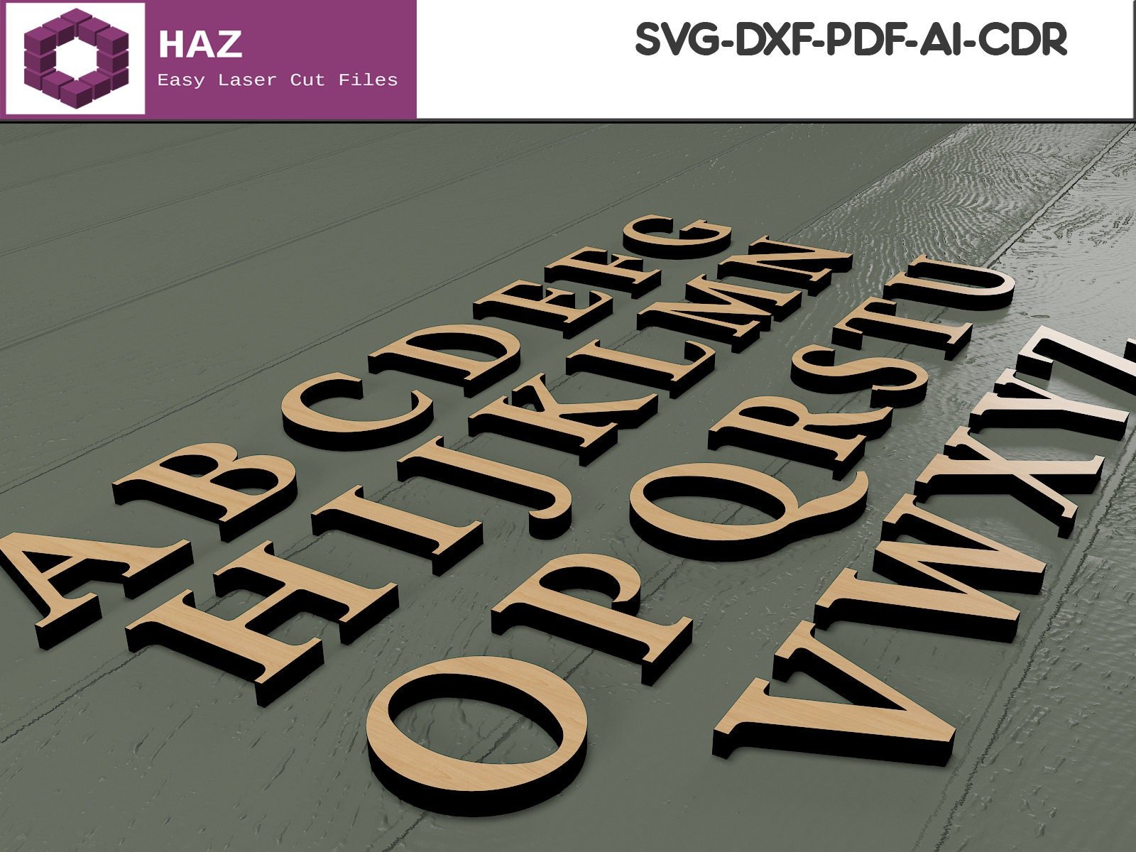 047 Initial Letter Cut Files / Wooden Uppercase Fonts / Alphabet Cutting Plans SVG DXF CDR Ai 047