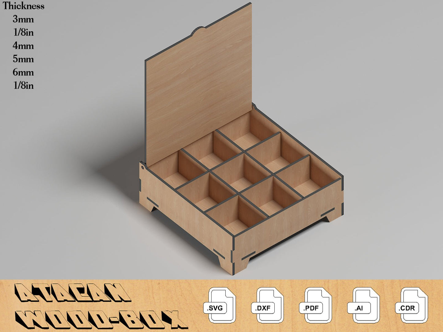 16 Sizes Box Set Laser Cut Files / Boxes with Flip lid and compartment / Multiple Materials / Storage Organizer Glowforge SVG DXF Ai CDR 339