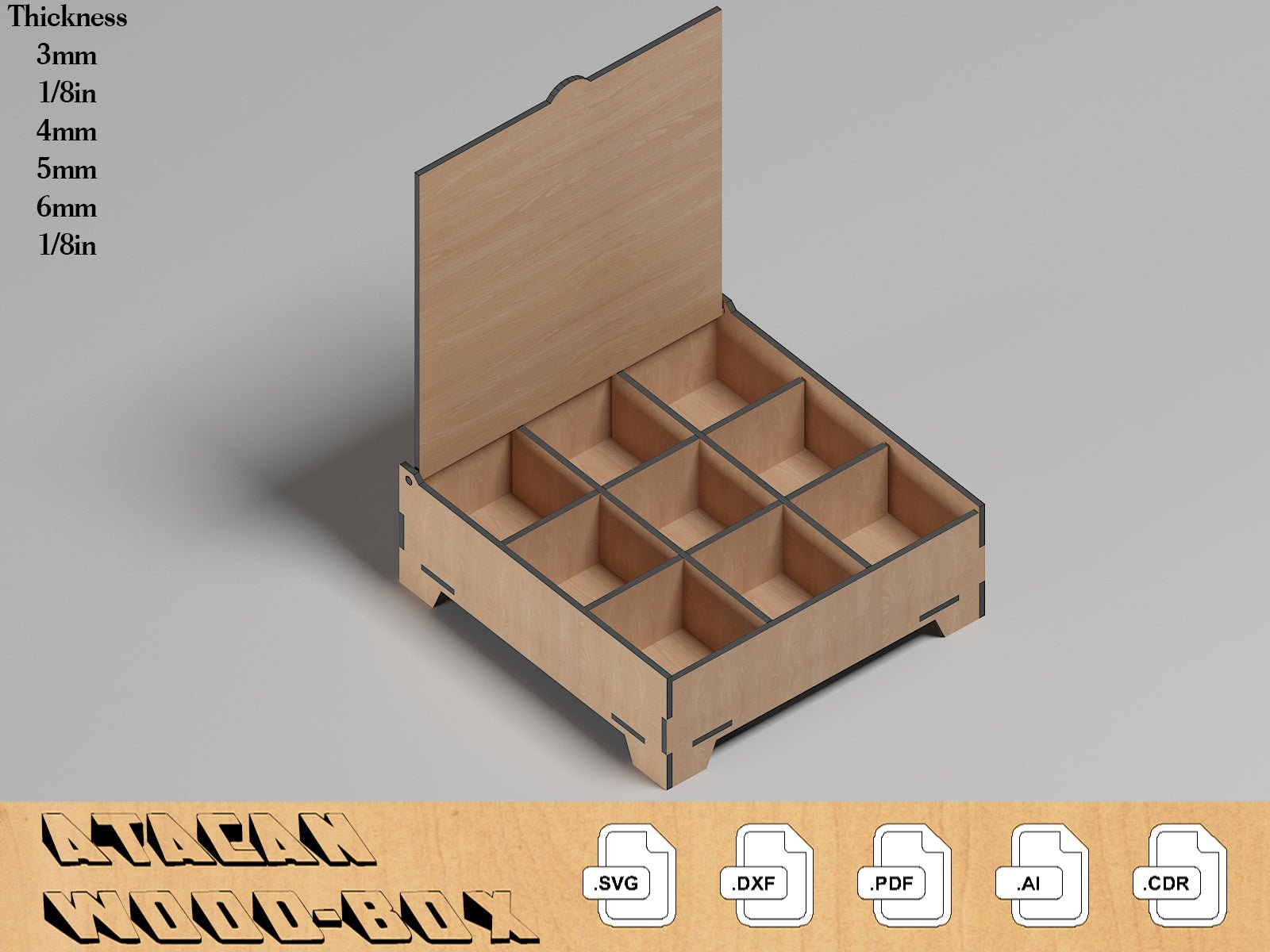 16 Sizes Box Set Laser Cut Files / Boxes with Flip lid and compartment / Multiple Materials / Storage Organizer Glowforge SVG DXF Ai CDR 339