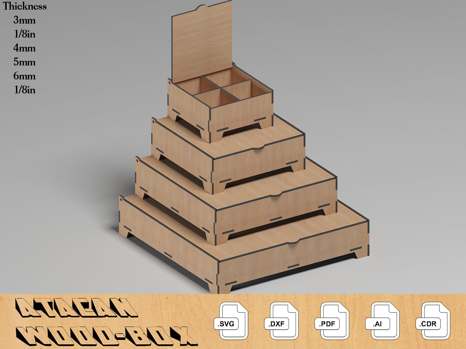 16 Sizes Box Set Laser Cut Files / Boxes with Flip lid and compartment / Multiple Materials / Storage Organizer Glowforge SVG DXF Ai CDR 339