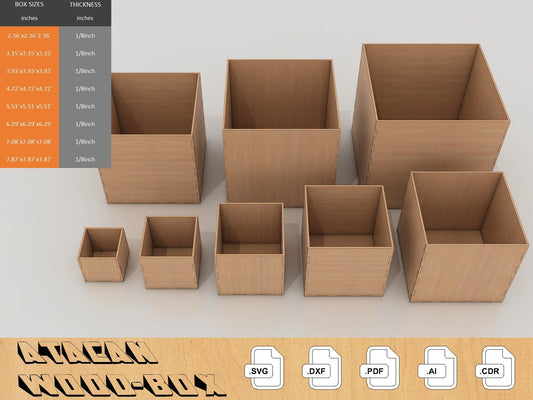1/8 inch Box Templates, laser cut files, box svg, glowforge files, Different Sizes 046