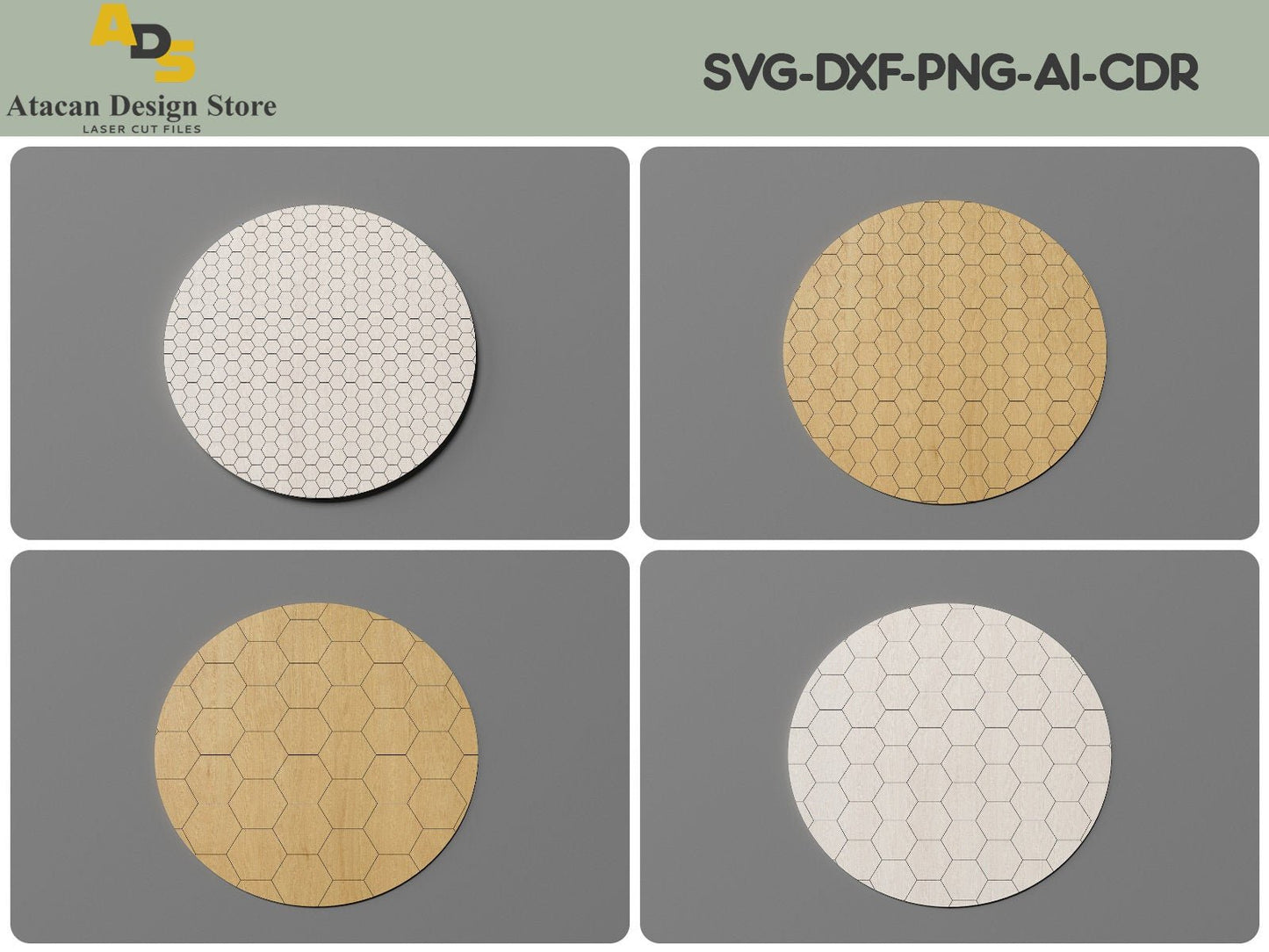 18 inch Round With Honeycomb 4 Different Patterns Svg, Dxf, Cdr, Ai files ADS225