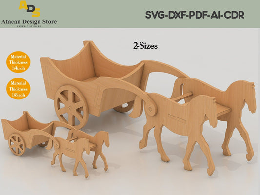 2 Size Britain Horse Tumbrel Cart Design / Walking horses and carriage /Laser cut files ADS155