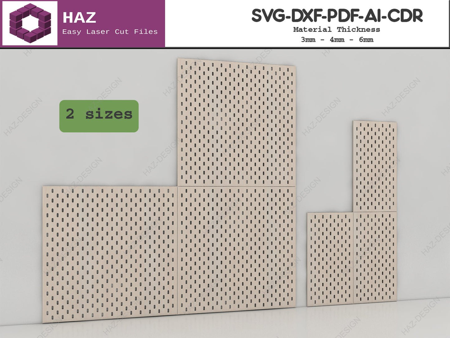 2 Size Perforated Peg Board and Hooks / Wooden Pegboard With Accessories / Wall Organizer Shelves SVG Ai DXF CDR 082