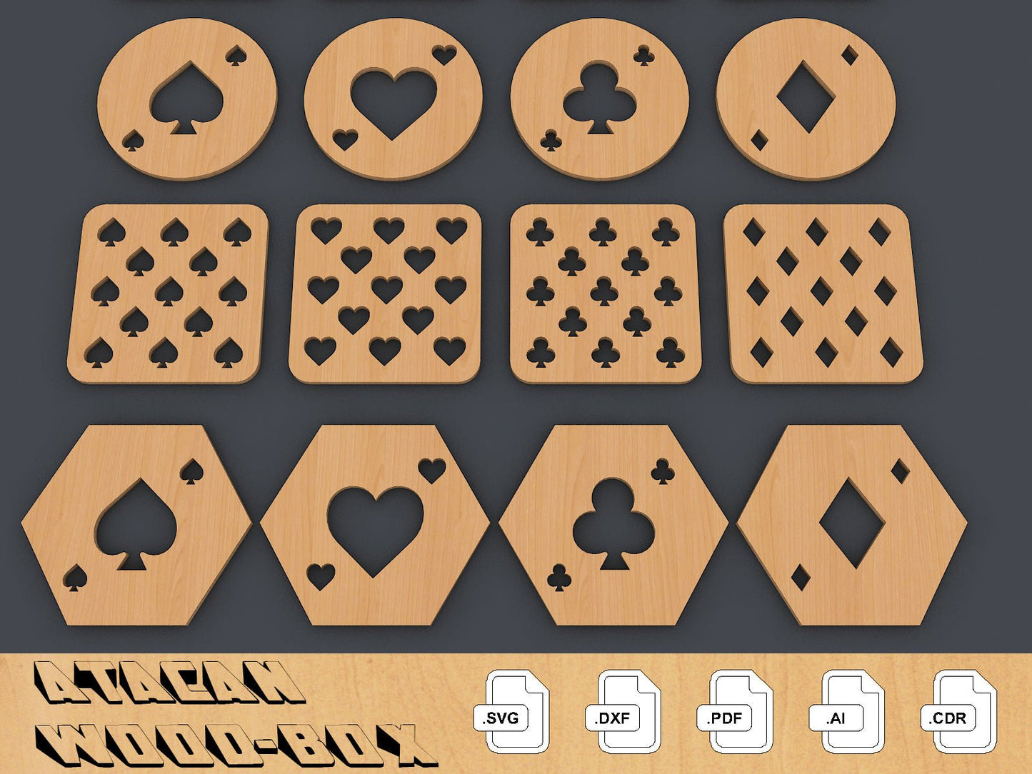 20 Casino Playing Coaster Grill Trivet Templates Vector Digital SVG DXF Files Instant Download 087