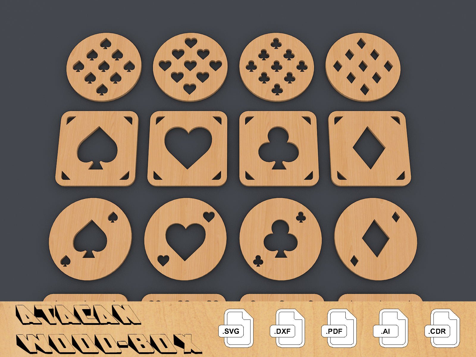 20 Casino Playing Coaster Grill Trivet Templates Vector Digital SVG DXF Files Instant Download 087