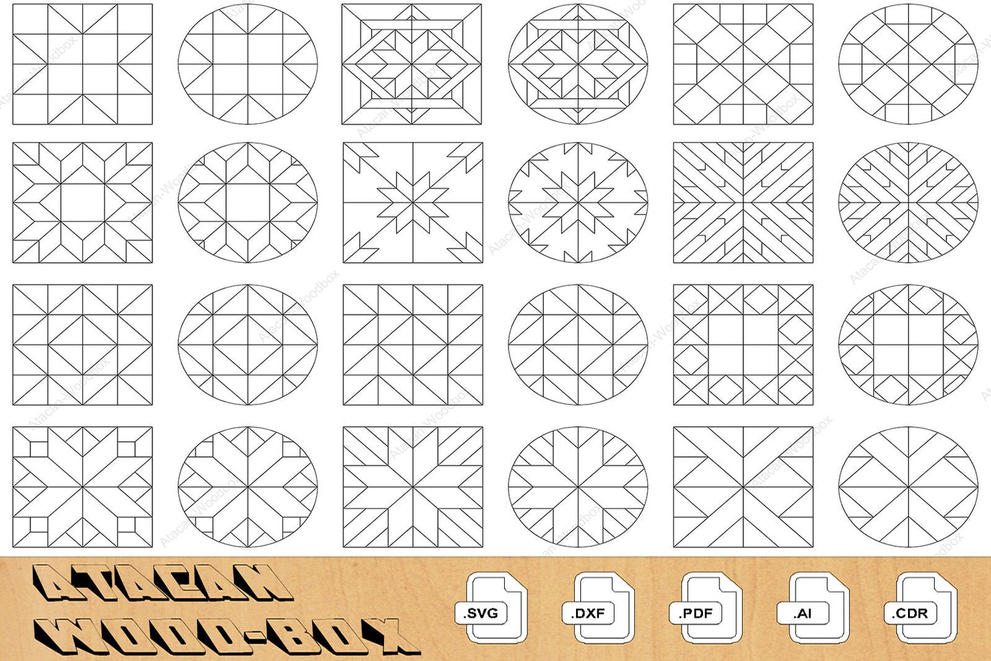 24 Most Popular Barn Quilt Set / PDF Files Download / Geometric Pattern Designs / Glowforge Cuttable Files DIY SVG DXf 337