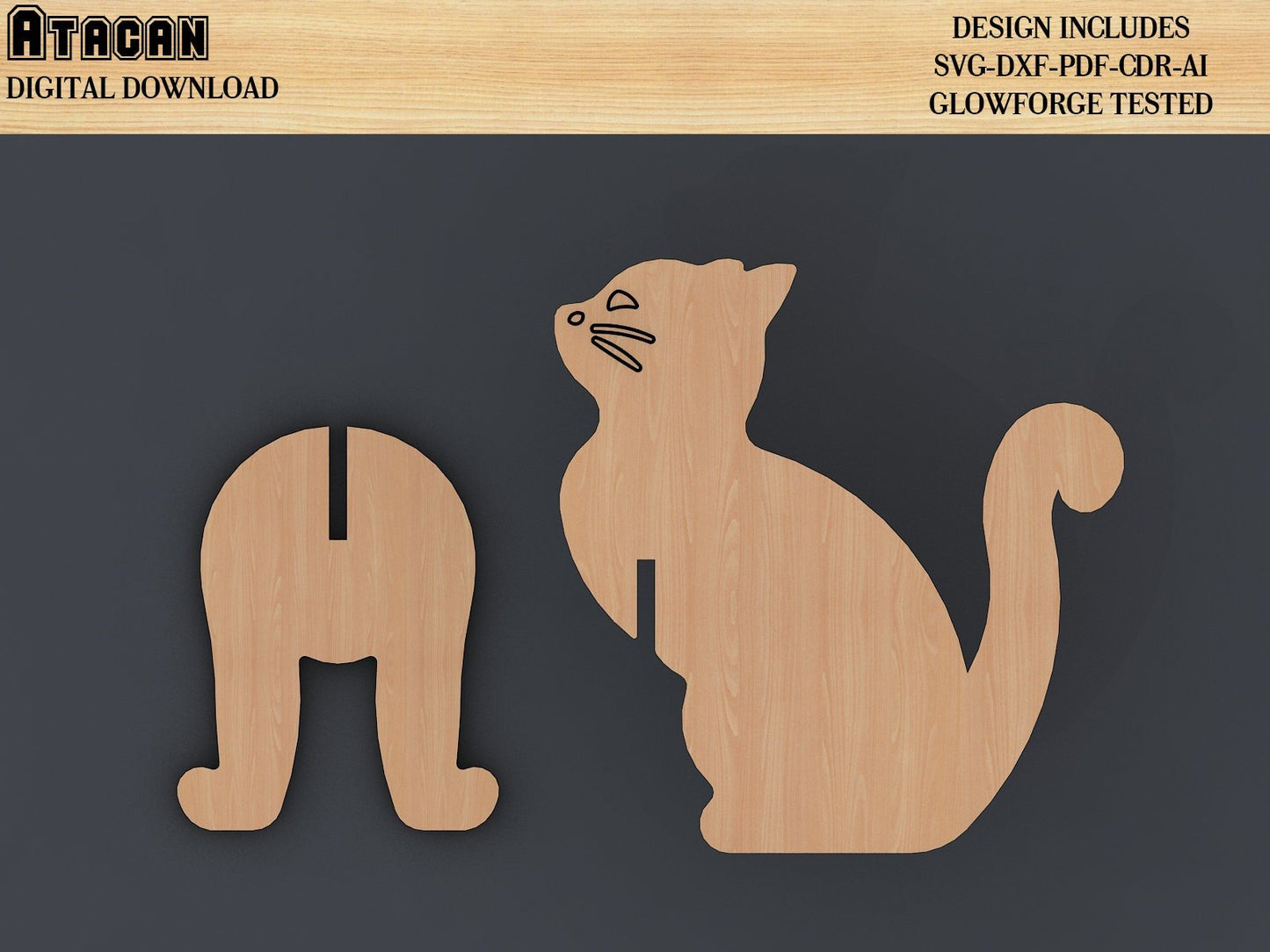 3d Cat Puzzle Laser cut files, SVG, DXF, CDR, vector plans Glowforge files 291