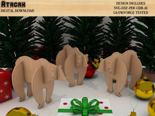 3d Christmas Bear Puzzle wood Laser cut template, polar bear cardboard svg files , Glowforge Cut Files Instant Download 290