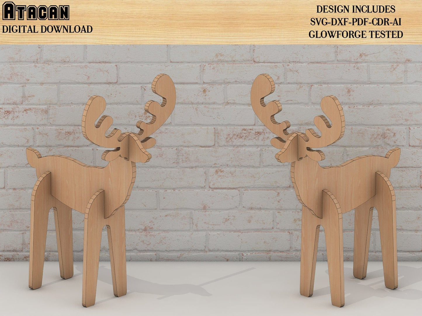 3d Christmas Deer Puzzle wood Laser cut template, reindeer cardboard svg files , Glowforge Cut Files Instant Download 289