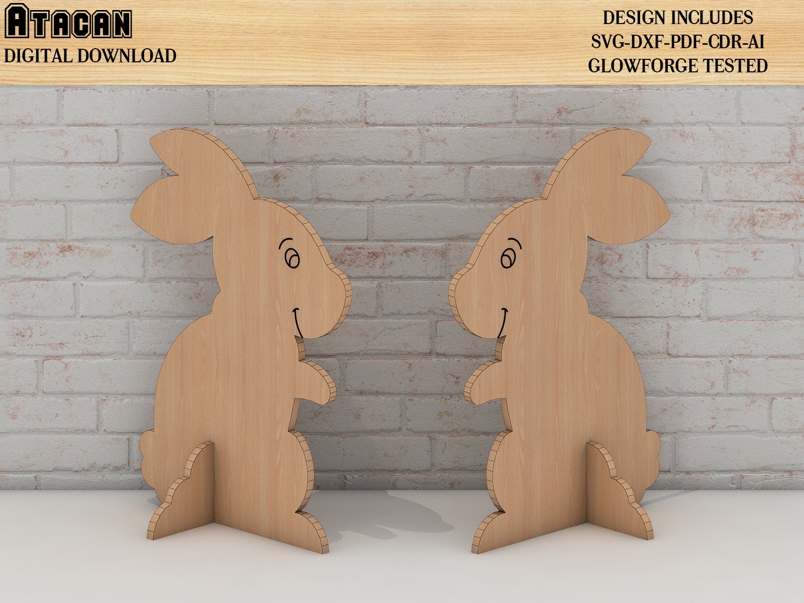 3d Rabbit Puzzle Laser Cut Hare Animal Shape, SVG, DXF, CDR, vector plans Glowforge files 295