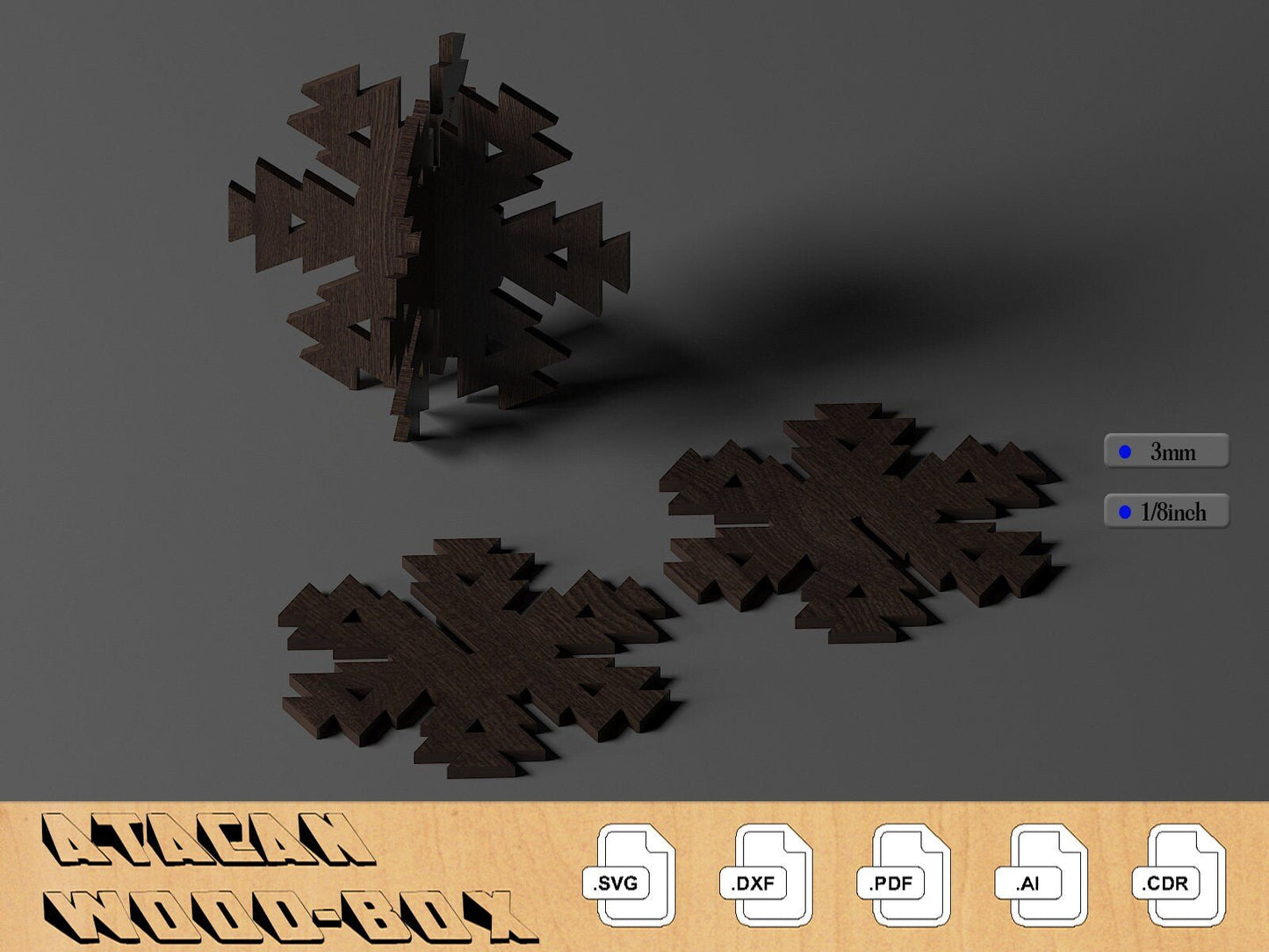 3D Standing Wooden Snowflakes Bundle / Christmas Snowflake Decoration / Xmas Decor / Glowforge Laser Cut Files 283
