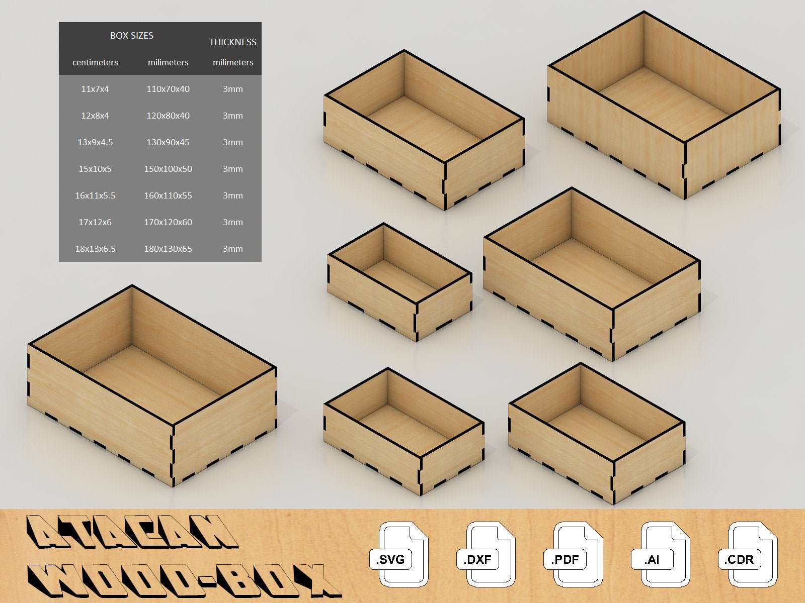 3mm Box Bundle - Laser Cut Files - Glowforge Files - Digital Files - Different Sizes 049