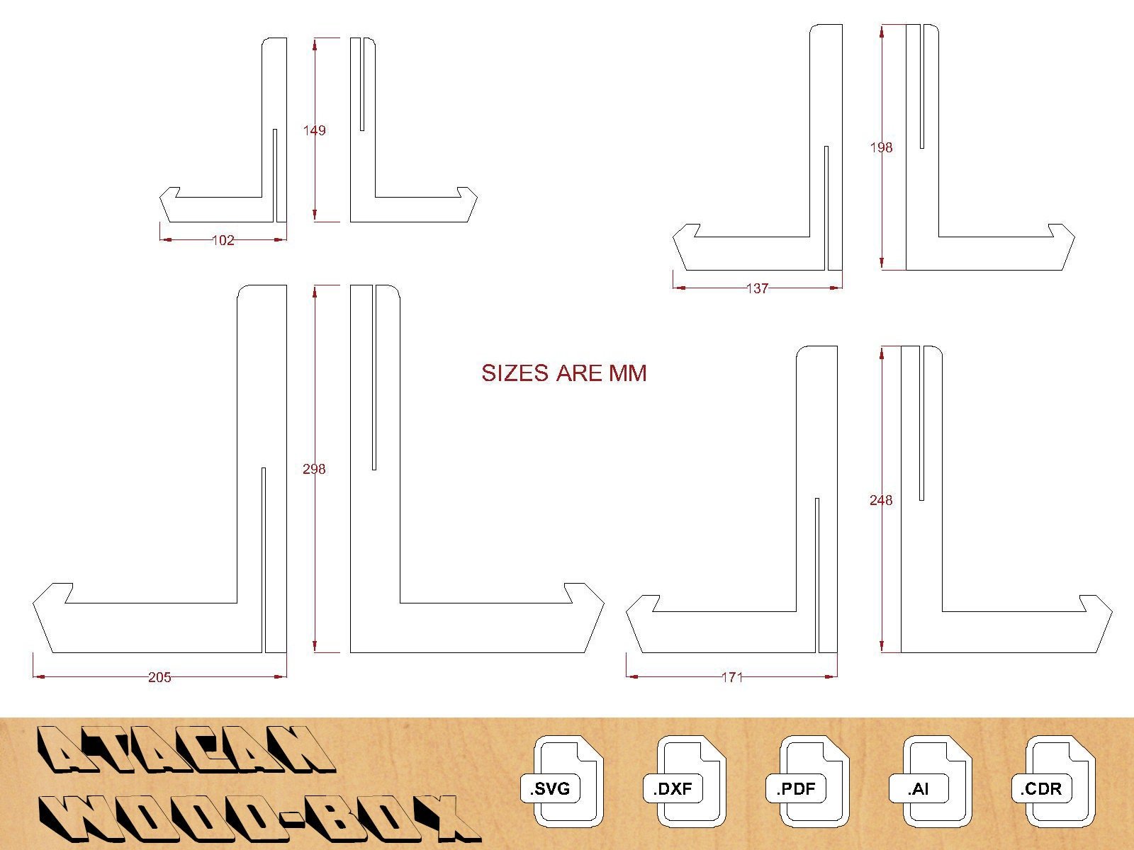 3mm Easel Plate Stand Set, Glowforge laser cut svg file, Svg, Dxf, Pdf, Ai, Cdr 001