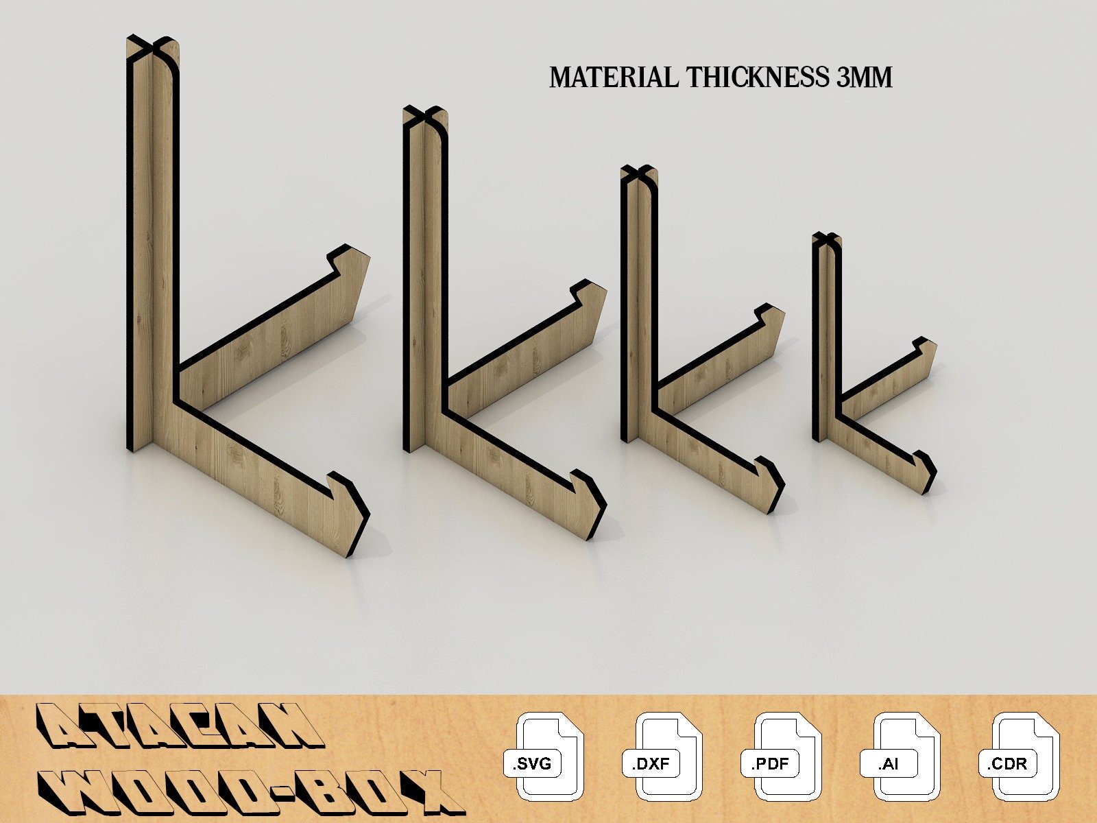 3mm Easel Plate Stand Set, Glowforge laser cut svg file, Svg, Dxf, Pdf, Ai, Cdr 001